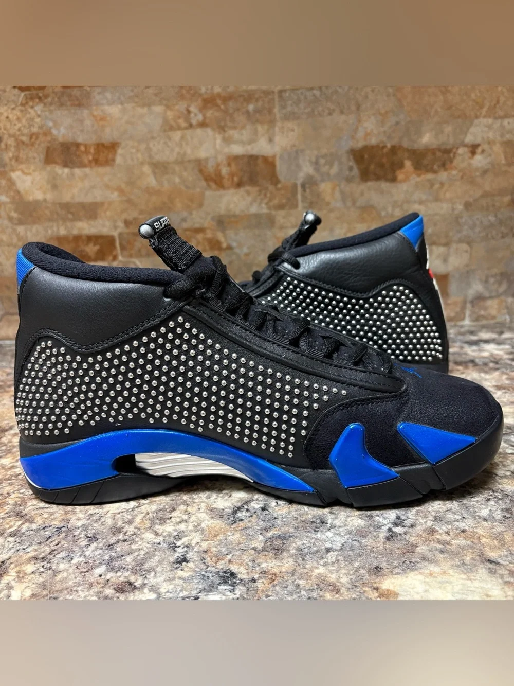 Air Jordan 14 Retro x Supreme Black/Varsity Royal/Chrome 2019 BV7630-004 Size 8